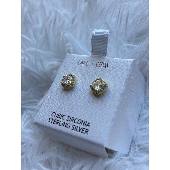 Lake + Gray Cubic Zirconia Sterling Silver Stud Earrings In Original Green Gift - Picture 5 of 9